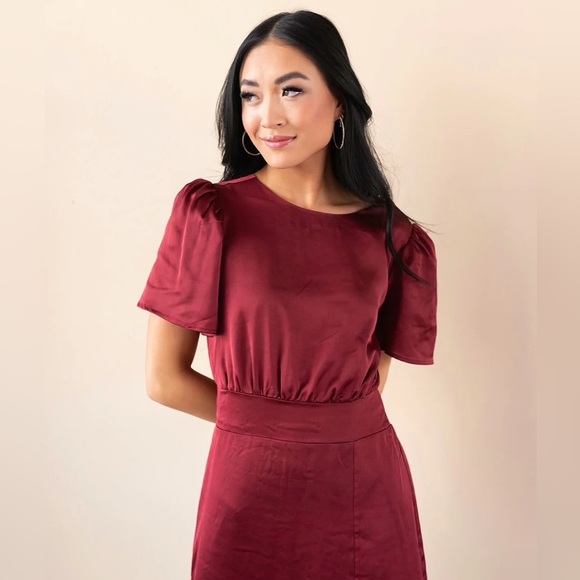 NWT Eve Satin Sheath Dress in Burgundy - Picture 5 of 8